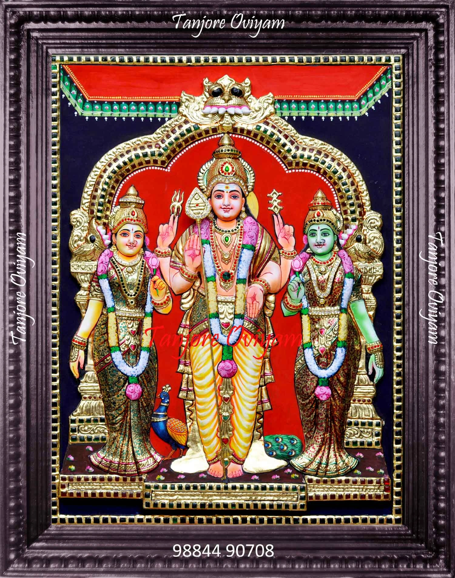 God Murugan Valli Devianai Tanjore Painting